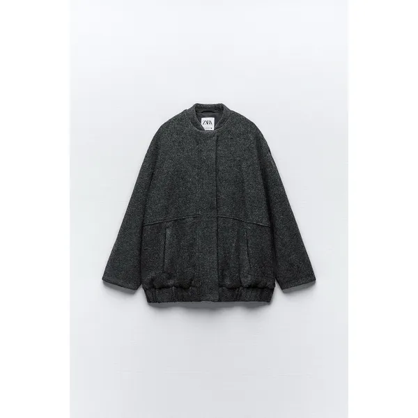 Zara Oversized Wool Blend Bomber Jacket Size Small Dark Gray 8372/313 Chic - Image 3
