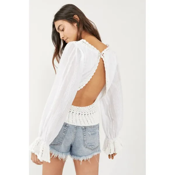 new sz Large L FREE PEOPLE MEGAN CROCHET TOP IVORY WHITE VICTORIAN OPEN BACK - Image 2