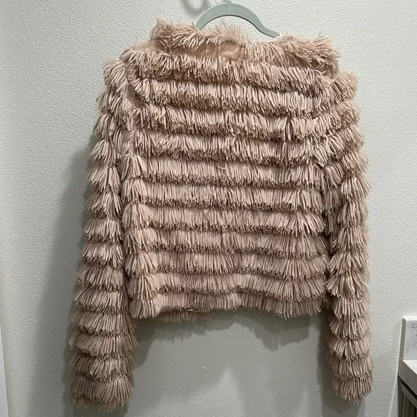 Women's Beige/Blush Faux Fur Jacket - Image 5