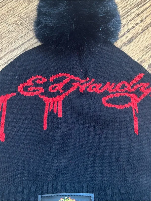 ED HARDY UNISEX Graphic Red Logo And Tiger Knit Pom Pom Beanie NWOT Size OS - Image 5