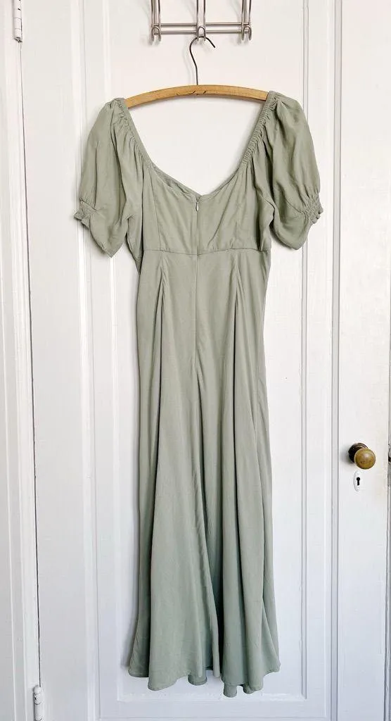 Madewell • Sweetheart Puff-Sleeve Midi Dress in Frosted Sage green bias cut - Image 12