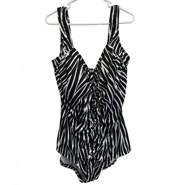 Maxine of Hollywood Zebra Spa Shirred One Piece Swimsuit Plus Size 24W - Image 3