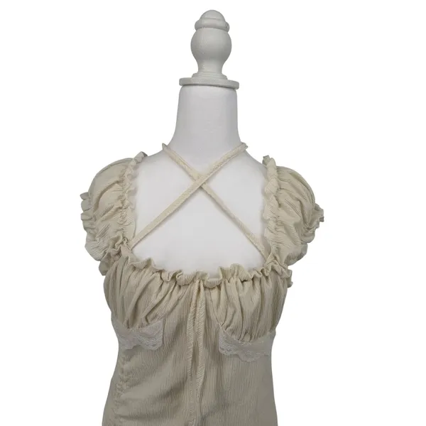 Fashion‎ Star Quality Cream Milkmaid Fairy Cottagecore Ruffle Mini Dress Lace S - Image 4