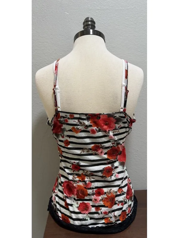Y2K Almost Famous Layered Rose Print Lace Trim Cami Top XL - Image 3