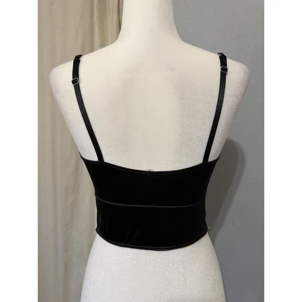 Steve Madden Womens Corset‎ 36C Black Satin Studded Strap Camisole Top Y2K Goth - Image 3