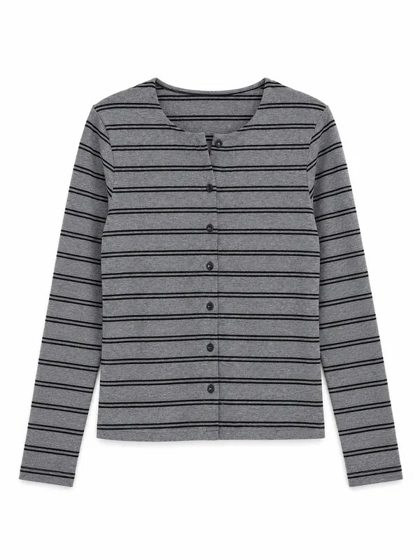 Le Lis Gray Black Striped Button Front Cardigan Top NWT Size Small - Image 4