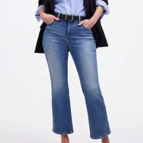Madewell The Curvy Kick Out Flare Crop Mid Rise Jean Size 25 Oneida Wash Blue - Image 13