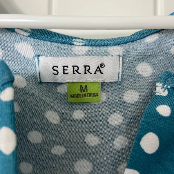 NWOT Serra women’s blue white polka dotted spotted tiered stretch maxi dress‎ M - Image 3
