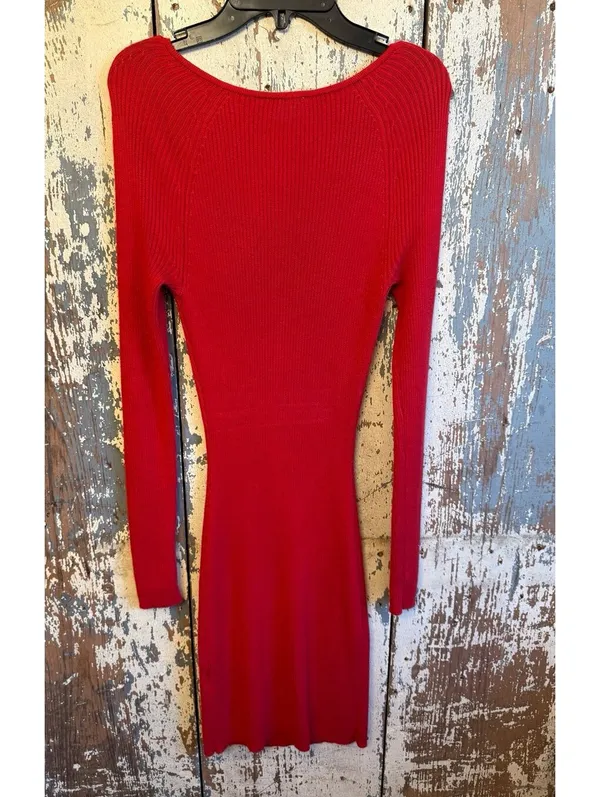 Abercrombie & Fitch ribbed knit red mini dress chest cutout size small bodycon - Image 4