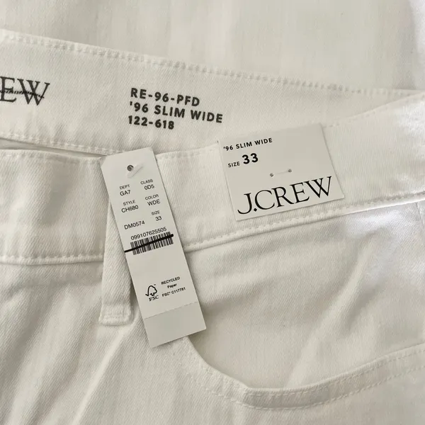NWT!! J. CREW '96 Slim Wide Jeans Retro Raw Hems Solid White Preppy Frayed 33 - Image 13