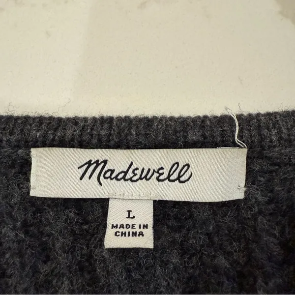 Madewell Redford Merino Wool Blend Chunky Cardigan Sweater Womens Large Charcoal - Image 6