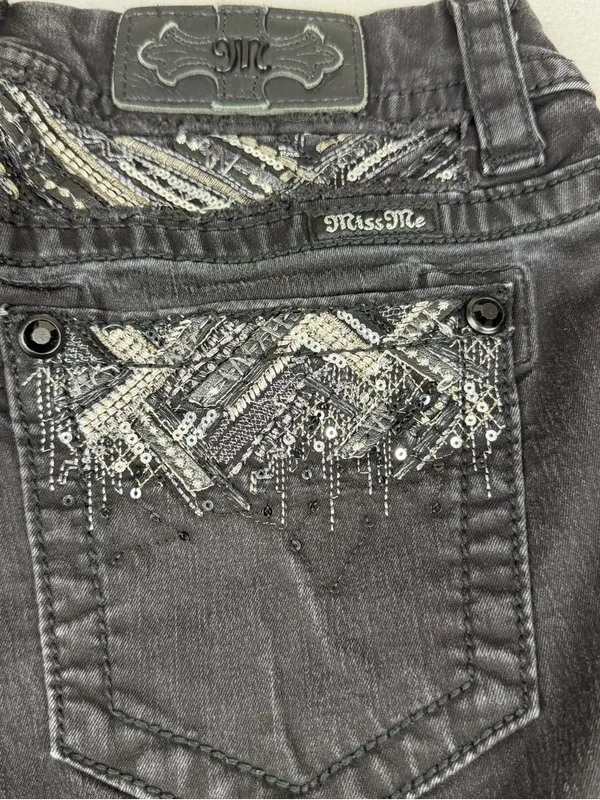 Miss Me Easy Skinny Jeans Womens 27 Black Sequin Bling Y2K Western - Image 5