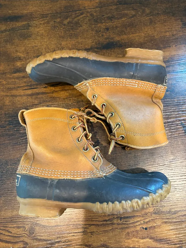Vintage LL Bean Maine‎ Duck Rain Boots Tan Leather Brown Rubber Size 7 - Image 3
