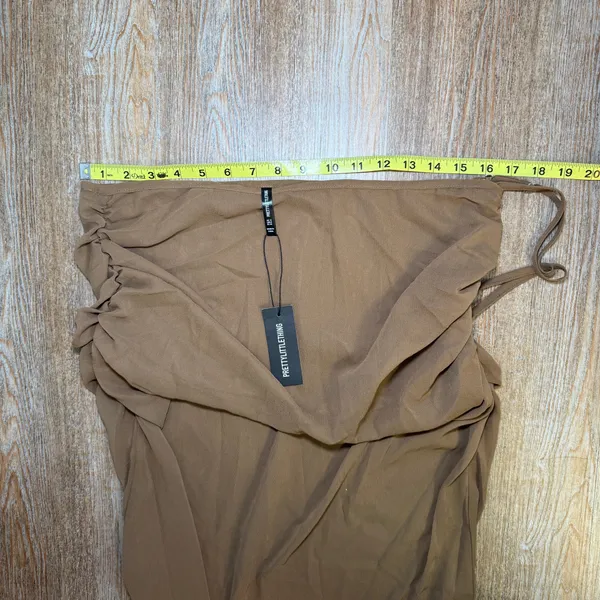 PrettyLittleThing Brown Chiffon Maxi Beach Skirt Size US 8 NWT Ruched Mesh Sheer - Image 4