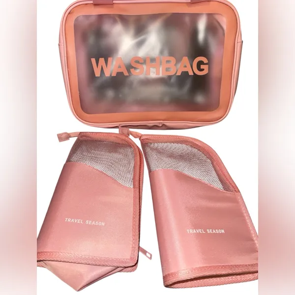 Cute Pink Travel Season Washbag Set w/ Mesh Pouches - Toiletry Organizer - Image 2