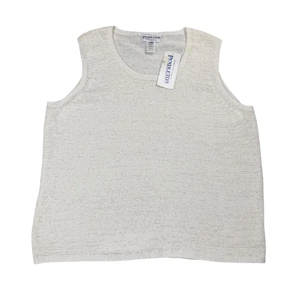 Pendleton Knit Shell Tank Women 1X Coastal Grandma Cream Sleeveless‎ Sweater Vtg - Image 2