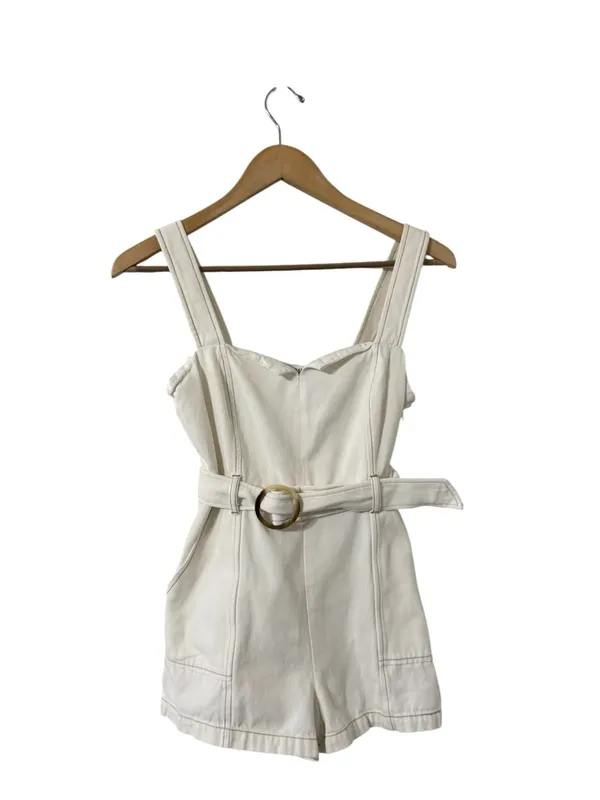 INTERMIX Stefanía Belted White Twill Denim Jean Romper - Image 3
