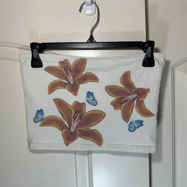 Edikted Tigerlily Tube Top Womens Medium White Floral Butterfly‎ Strapless Crop - Image 2
