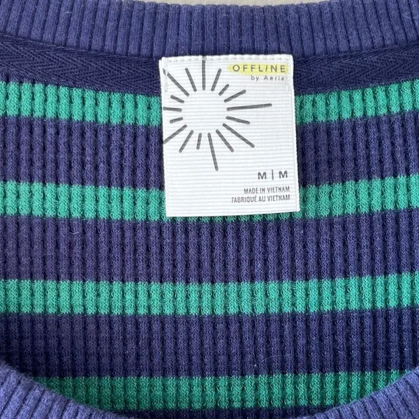 Aerie‎ Sz M Oversized Pullover Sweatshirt Navy Green Flowy Waffle Crew Blouse - Image 3