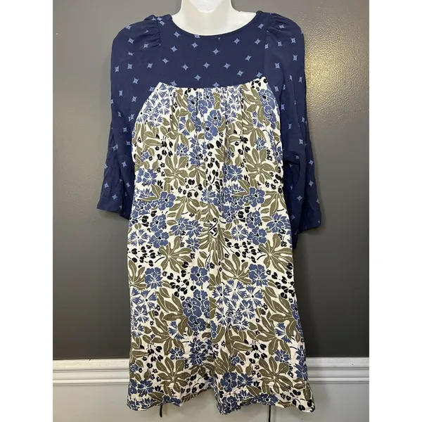 Free People Dress Womens Medium Blue Floral V Neck Kimono Sleeve Boho Short - Image 6