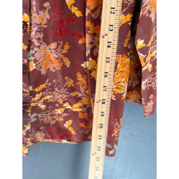 North River Outfitters Womens L Brown Orange‎ Leaf Print Cotton Button Top Fall - Image 6