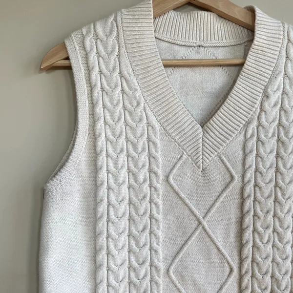 vintage retro cable knit sweater vest grandpa‎ academia women's size L classic - Image 2