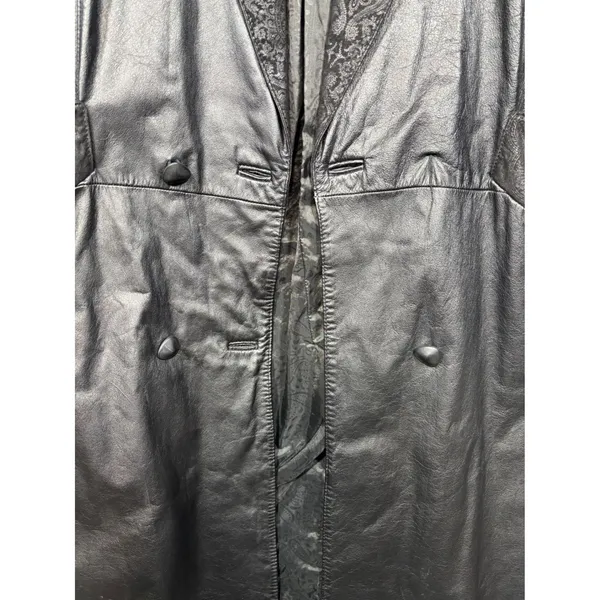 Global Identity G-III Womens Black Leather Paisley Embossed Trench Coat Duster L - Image 3
