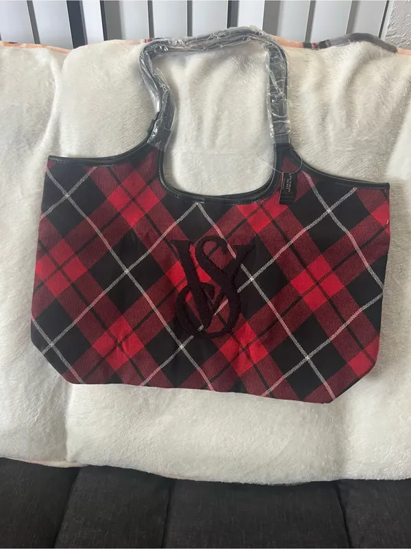 Plaid Tote Bag with Monogram Accent - Image 2