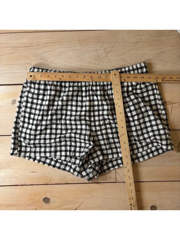 Auden NWT Women's Flannel Black White Checkered Top Shorts Pajama Set Size L - Image 15