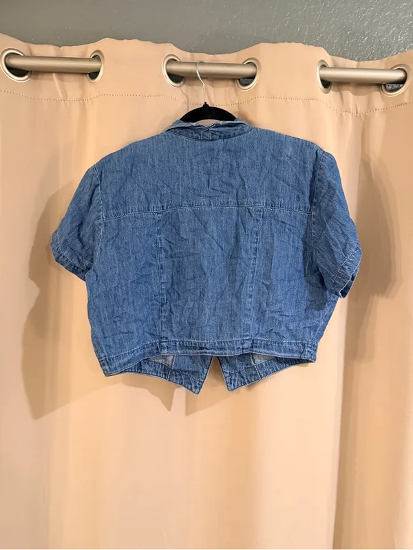 Bar N Nome Vintage-Style Blue Denim Embroidered Short Sleeve Top - Image 2