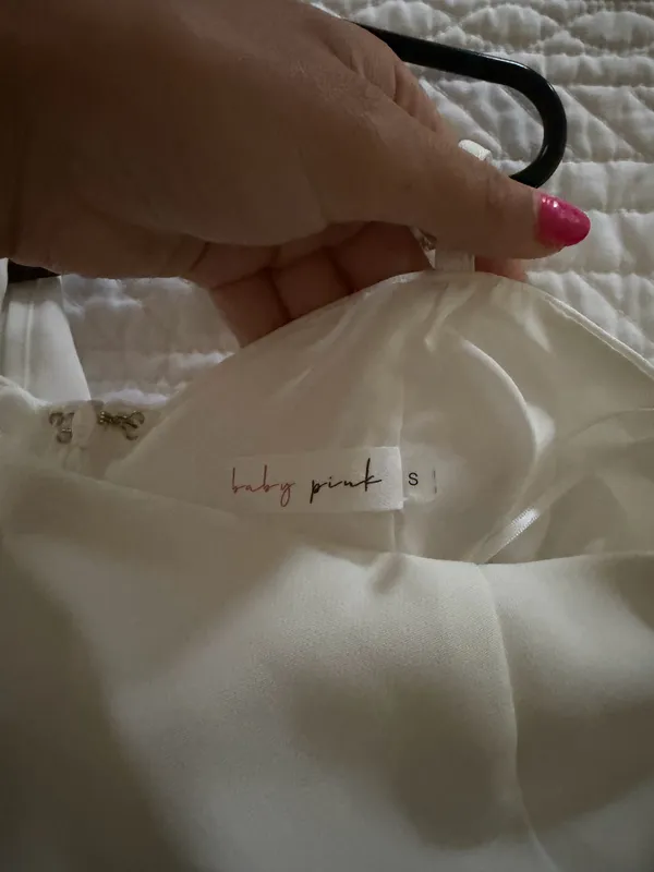 Baby Pink Boutique White Halter tie Mini dress ruffle - Image 3