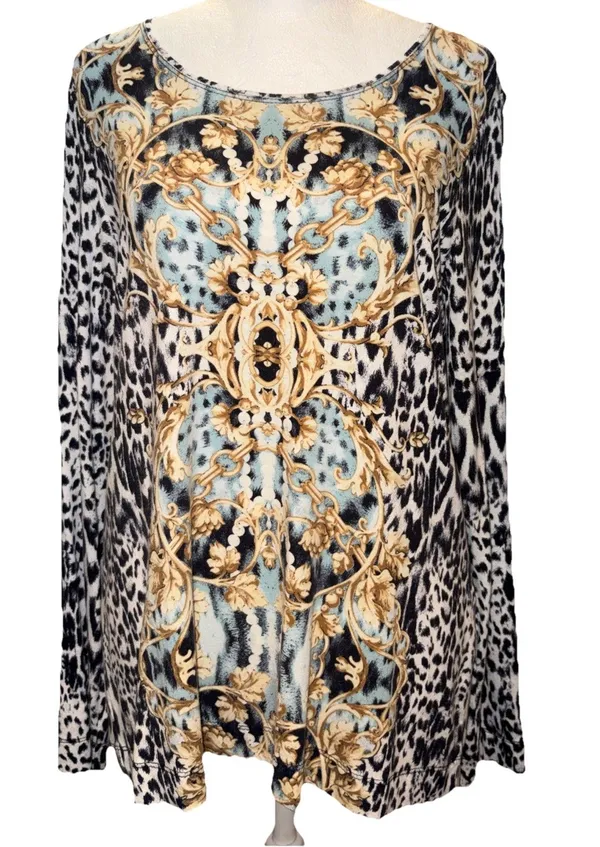 Chico's Animal Print Long Sleeve Blouse Size 1 Or Medium - Image 2