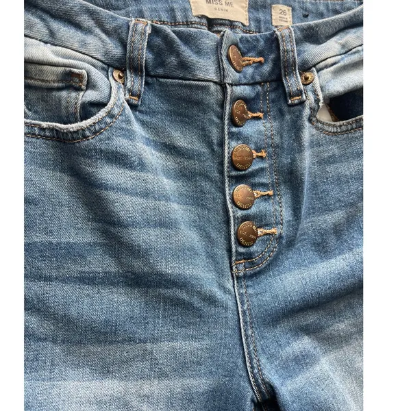 MISS ME Denim Crop‎ Boot Jeans Button Fly Medium Wash Raw Hem Size 26 - Image 9