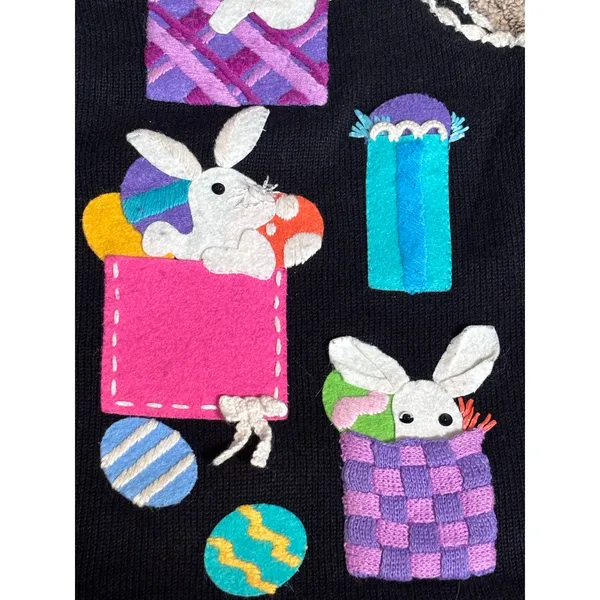 Vintage Michael Simon Easter Bunny Applique Knit Sweater Vest Medium Whimsical‎ - Image 10