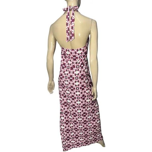 Talk to Angels Women’s Size M Red Maroon White Geo Print Long Maxi Halter Dress - Image 4