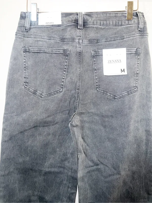 Zenana Outfitters Faded Gray Black High-Rise Wide Leg Raw Hem Jeans - Image 6