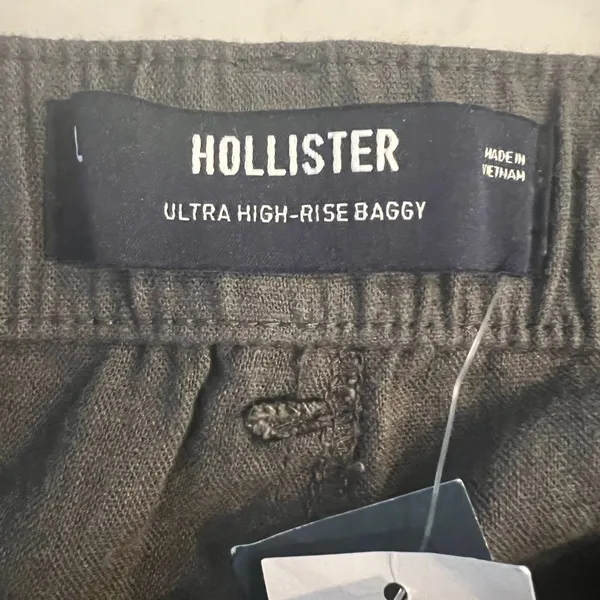New Hollister Women’s Linen Blend Ultra High Rise Grey Cargo Pants Size XL - Image 8