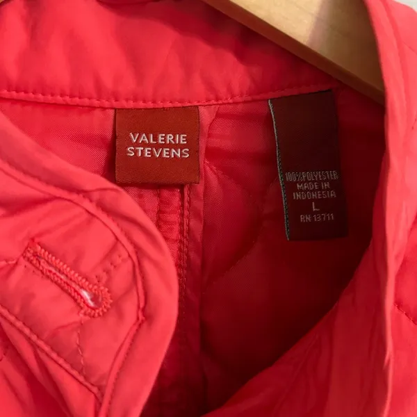 VINTAGE Valerie Stevens Quilted‎ Jacket Coral Pink Collar Button Front Size L - Image 3