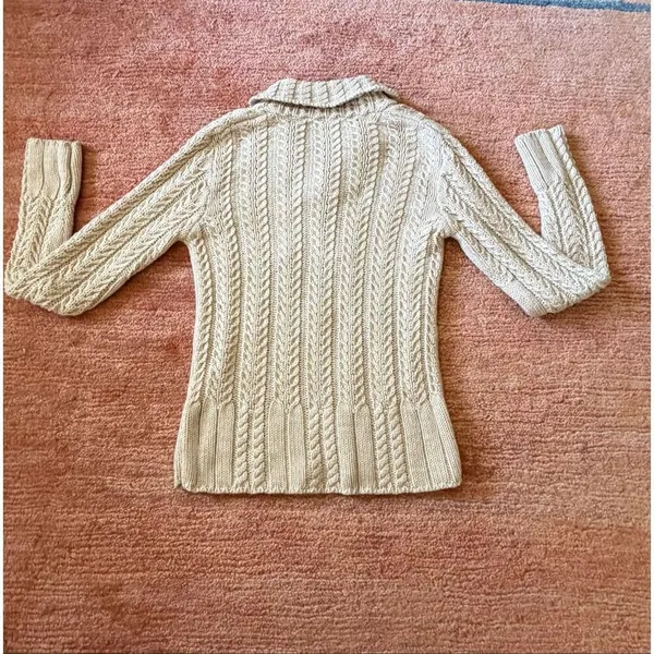 Leo & Nicole Women’s Cable Knit Cotton Sweater Shawl Collar Beige L - Image 8