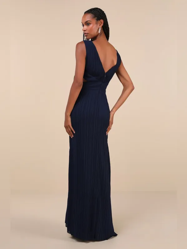 LULU’S Compelling Poise Navy Blue Plisse Cutout Sleeveless Maxi Dress - Image 6