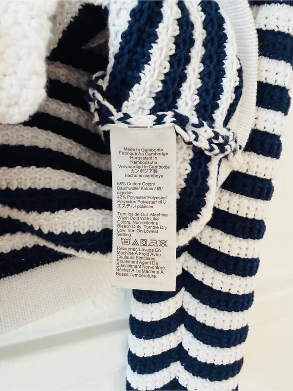 J. Crew Navy and White Striped V-Neck Button Cardigan - Image 7