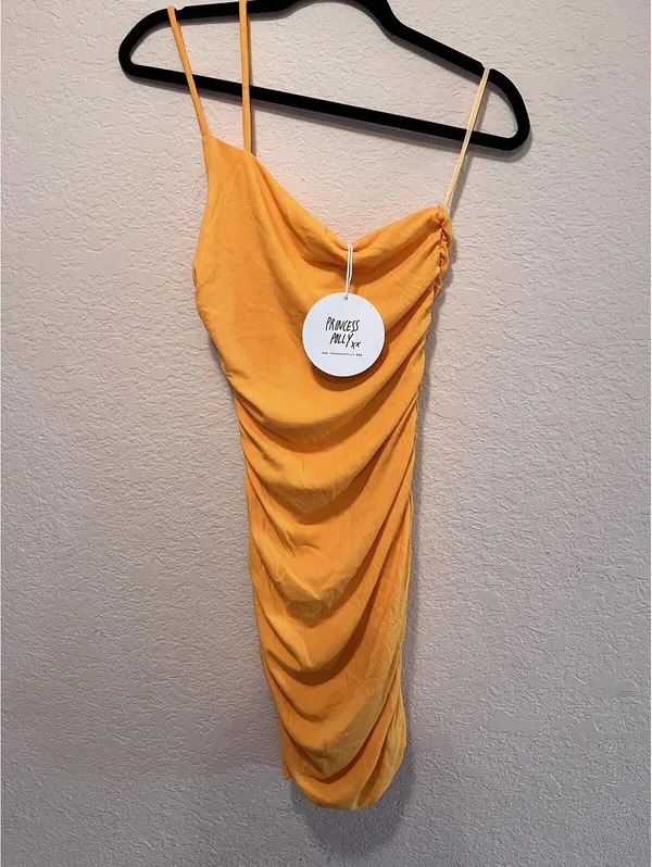 Princess Polly Orange Ruched‎ Midi Bodycon Dress Size AU/UK 10 US 6 - Image 2