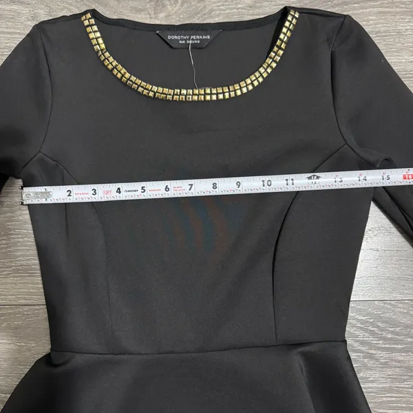 New Dorothy Perkins Black Peplum Top Gold‎ Studded Neckline Hem Women Size XS - Image 3