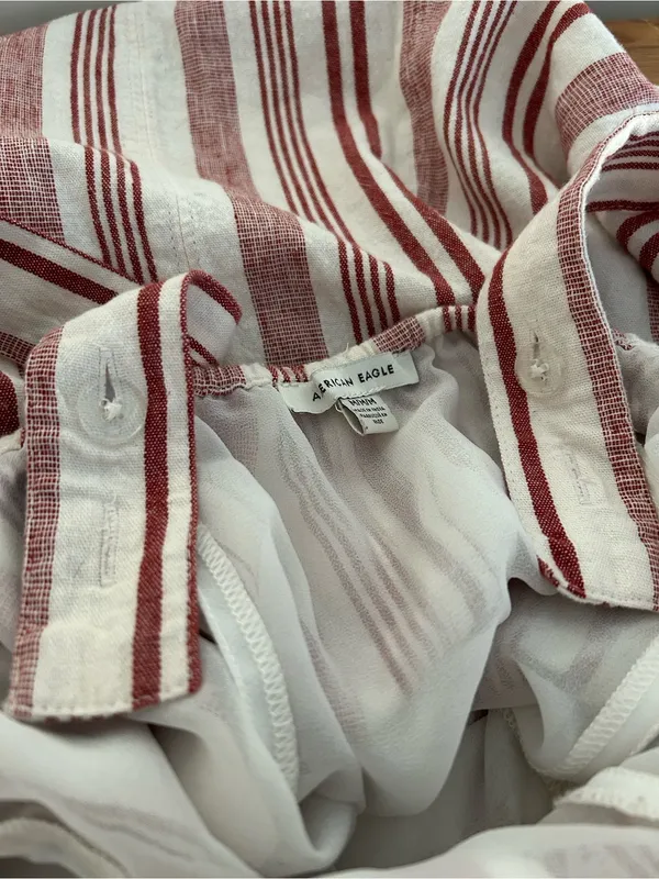 American Eagle Linen Blend Jumper Dress Cream Red Size M - Image 11