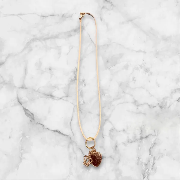Gold Heart and Crown Pendant Necklace - Image 2