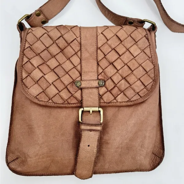 Civico 93 Genuine Leather‎ Woven Flap Crossbody Bag Brown Made in Italy - Image 2