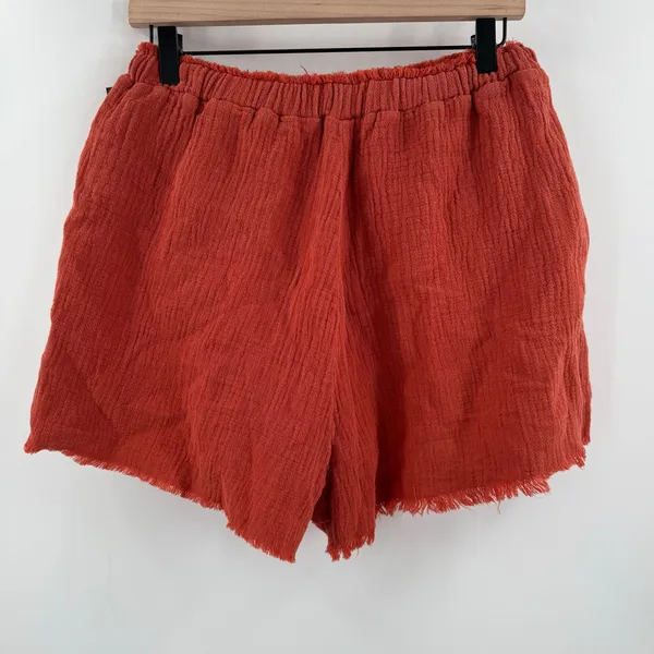 Blank NYC Shorts Size Medium Gauzy High Rise Rust Orange NWT Distressed Pullon - Image 4