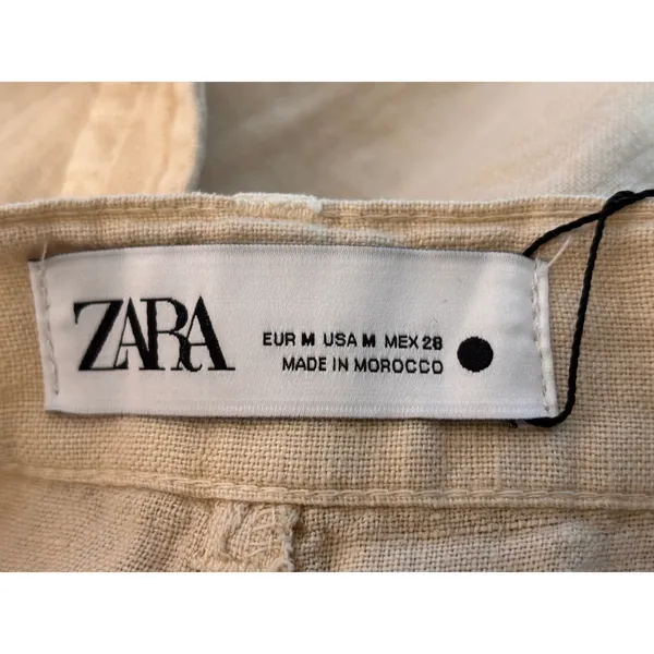 Zara Womens Alana Linen Pant M Beige Cargo Wide Leg Seam Detail Coastal Grandma - Image 8