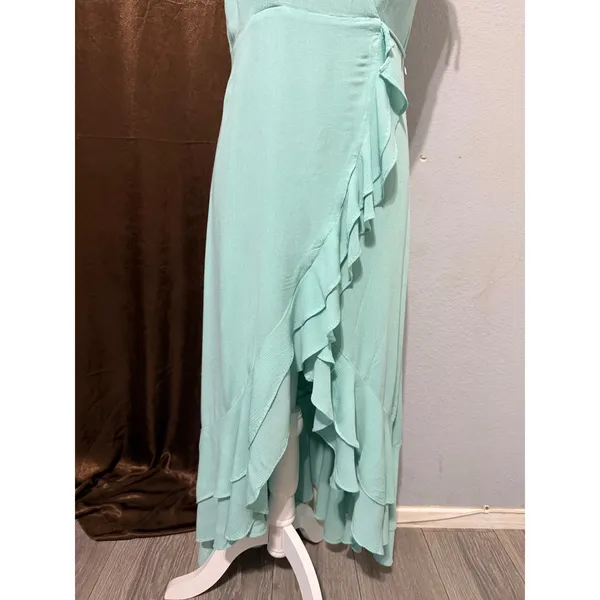 Maxi Wrap Dress Size L Mint Green Ruffle High-Low Cottagecore Coastal Romantic - Image 11