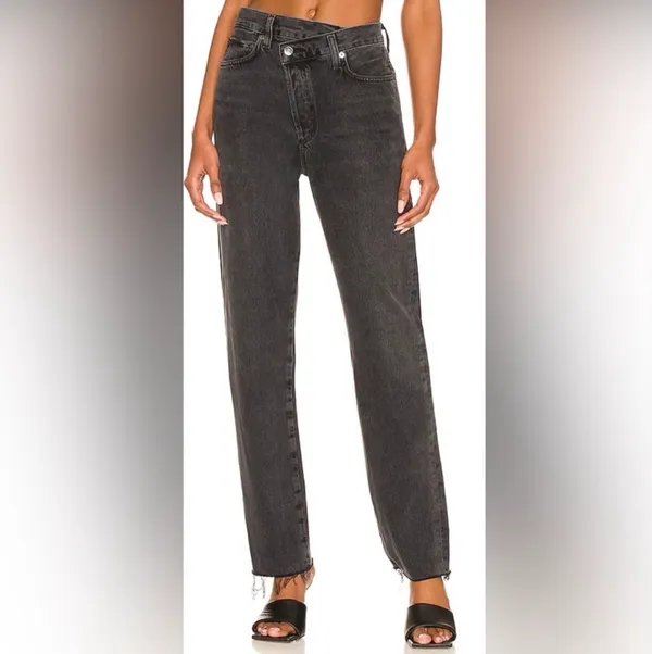 Agolde Criss Cross High Waist Jeans 29 Womens Black Shambles Cotton Frayed - Image 6